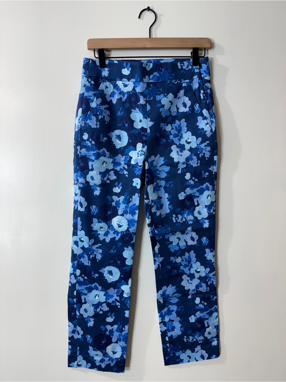 WP86 {J. Crew} "Remi" Blue Watercolor Begonias Straight Leg Dress Pants Trousers